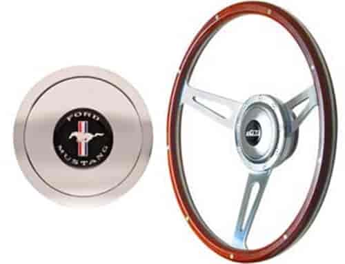 GT Cobra Style Wood Steering Wheel Kit (Pony Mustang Horn Button) 15"
