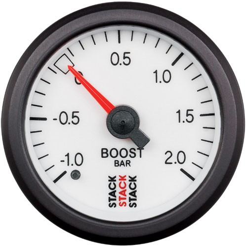 GAUGE BOOST PRESS MECH 52MM WHITE -1 TO +2 BAR T-FITTING 0.187 BARB M