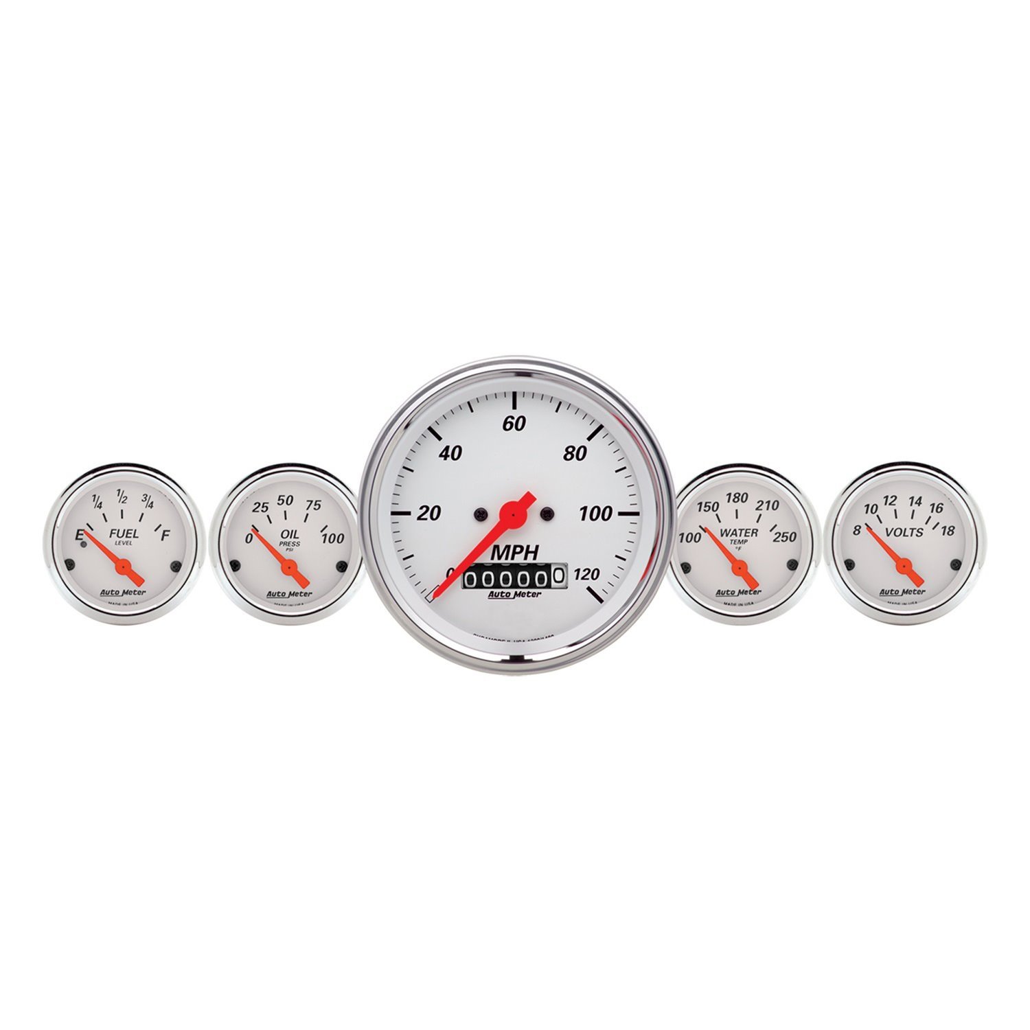 Arctic White 5-Gauge Kit 3-3/8" Speedometer (120 mph, Manual Odometer)