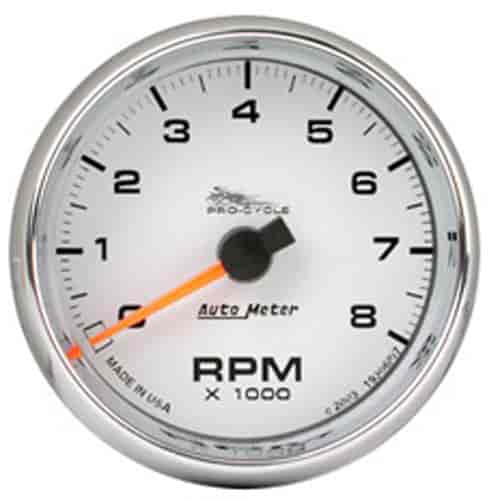 GAUGE TACH 2 5/8 8K RPM 2/4 CYLINDER WHITE PRO-CYCLE