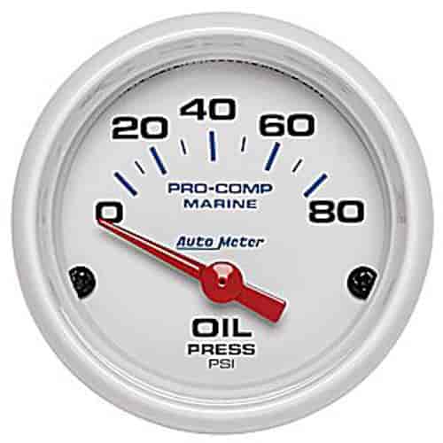 Pro-Comp White Phantom Marine Oil Pressure Gauge Diameter: 2-1/16"
