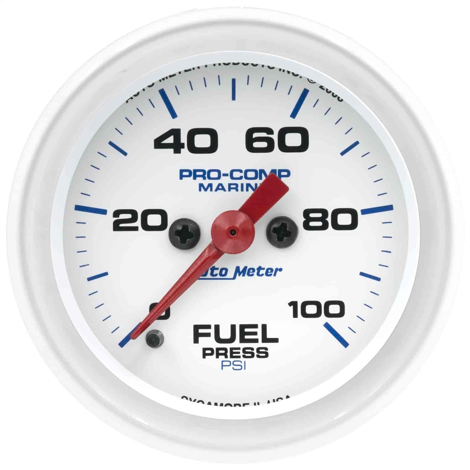 Pro-Comp White Phantom Marine Fuel Pressure Gauge Diameter: 2-1/16"