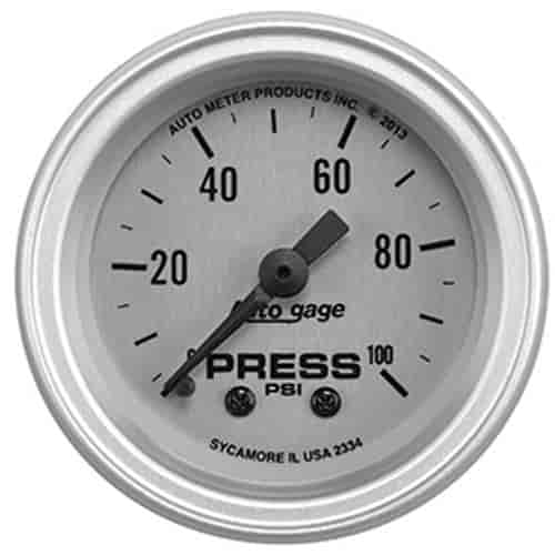Auto Gage Silver Oil Pressure Gauge 0-100 psi