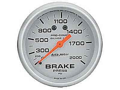 Silver Brake Pressure Gauge 2-5/8", liquid-filled