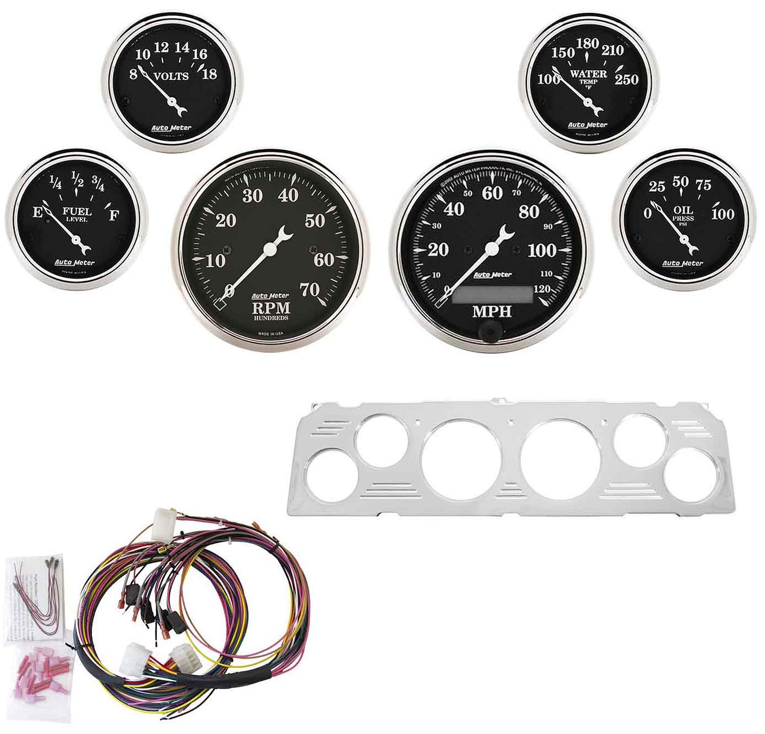 6-Gauge Direct-Fit Dash Kit 1964-1966 Chevy Truck - Old Tyme Black Series - Polished Panel