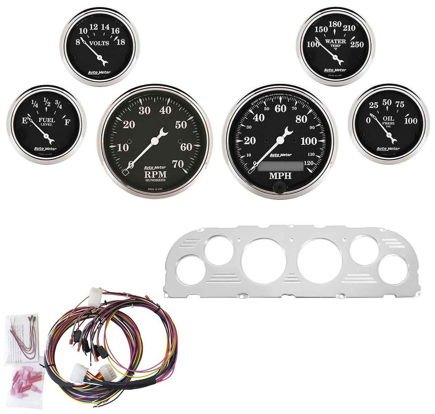 6-Gauge Direct-Fit Dash Kit 1960-1963 Chevy Truck - Old Tyme Black Series - Polished Panel