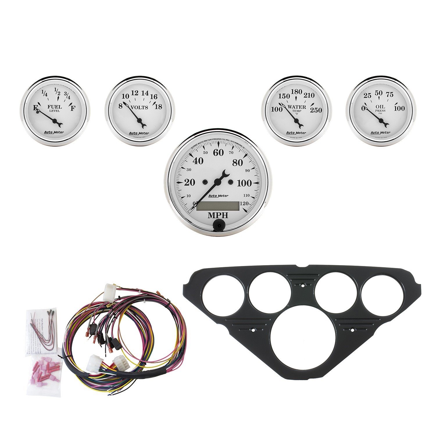 5-Gauge Direct-Fit Dash Kit 1955-1959 Chevy Truck - Old Tyme White Series - Black Panel