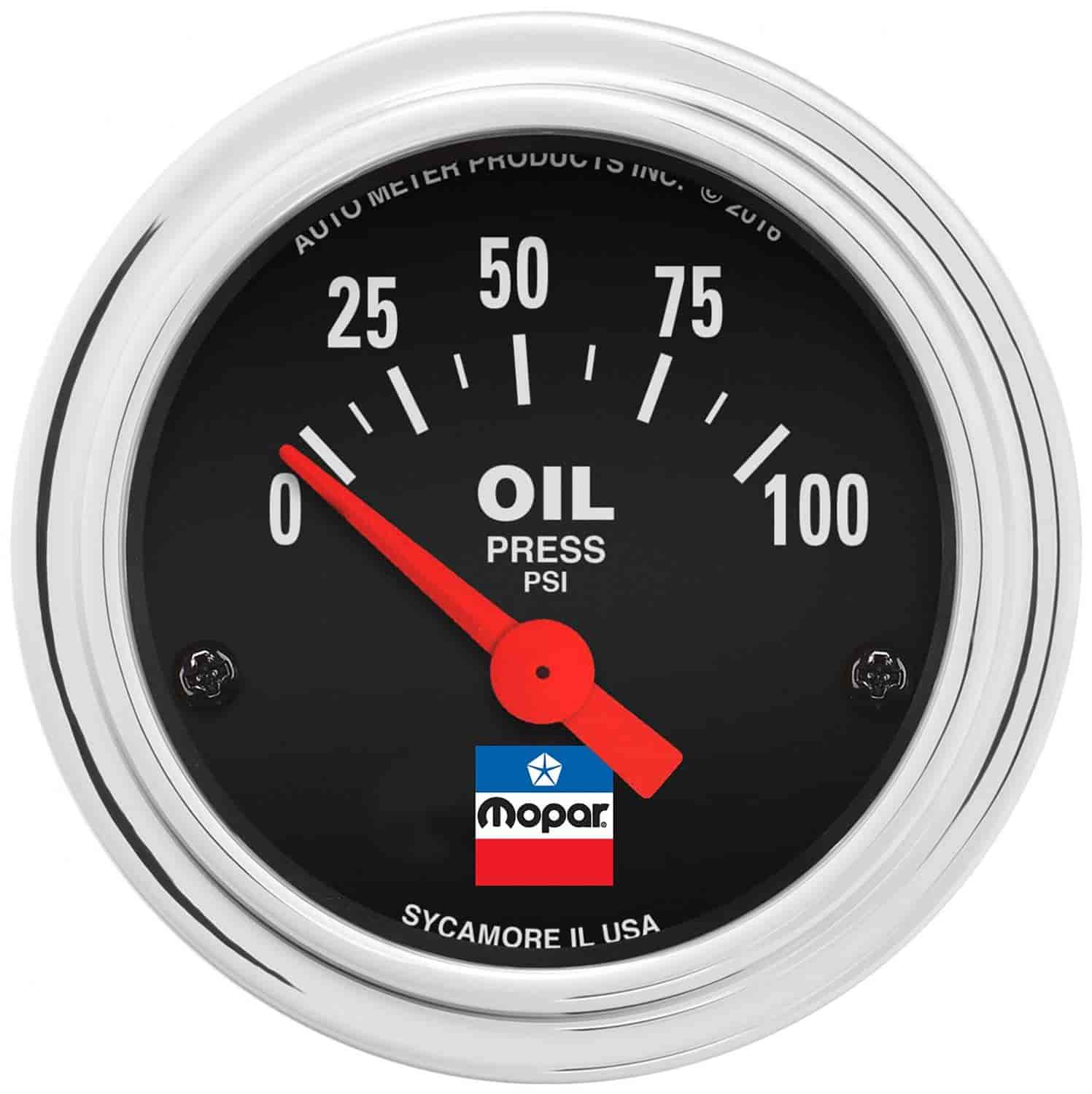 Officially-Licensed Mopar Classic Oil Pressure Gauge 2 1/16 in. Electrical (Short Sweep) - 0-100 psi