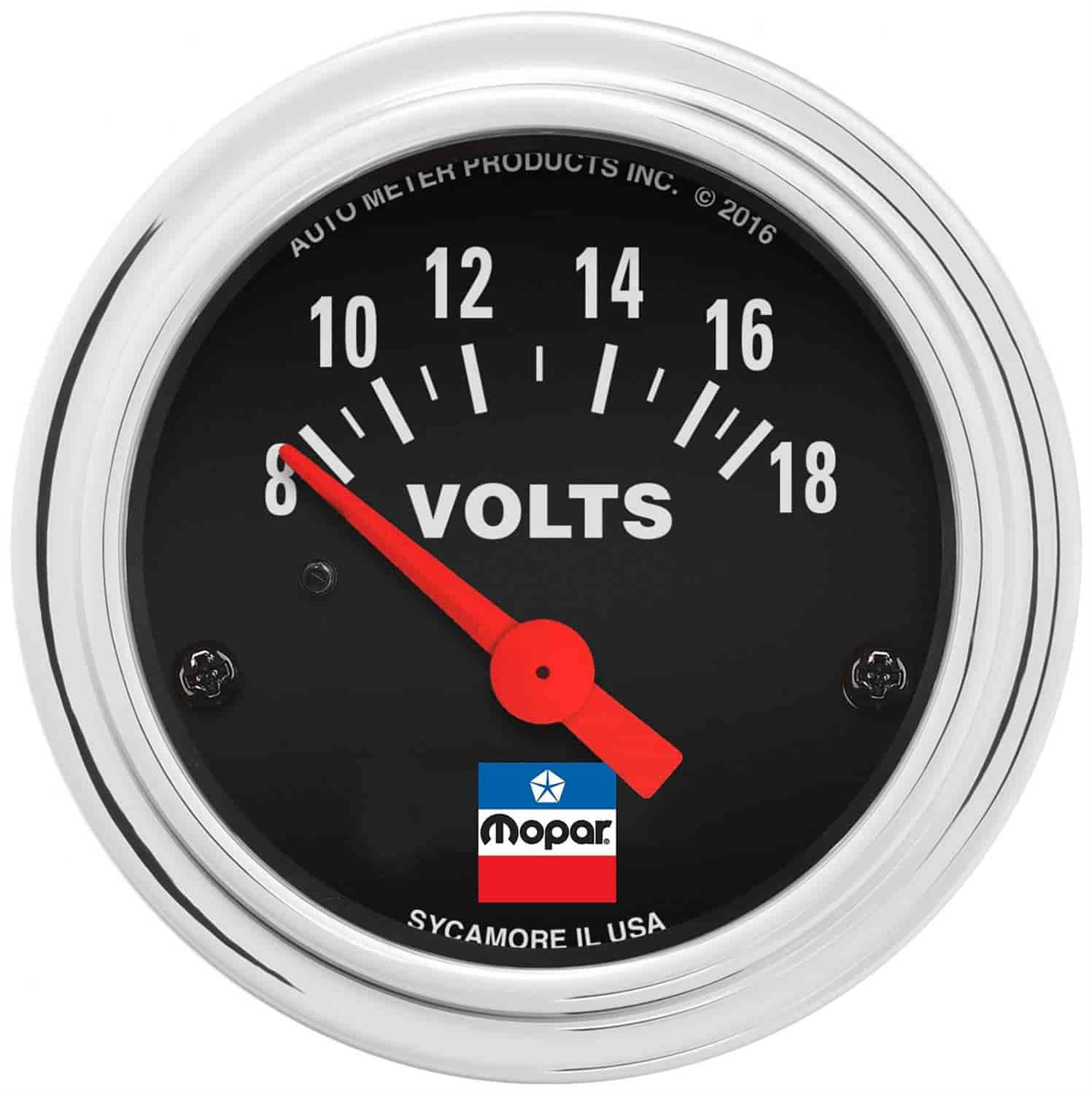Officially-Licensed Mopar Classic Voltmeter Gauge 2 1/16 in. Electrical (Short Sweep) - 8-18 Volts