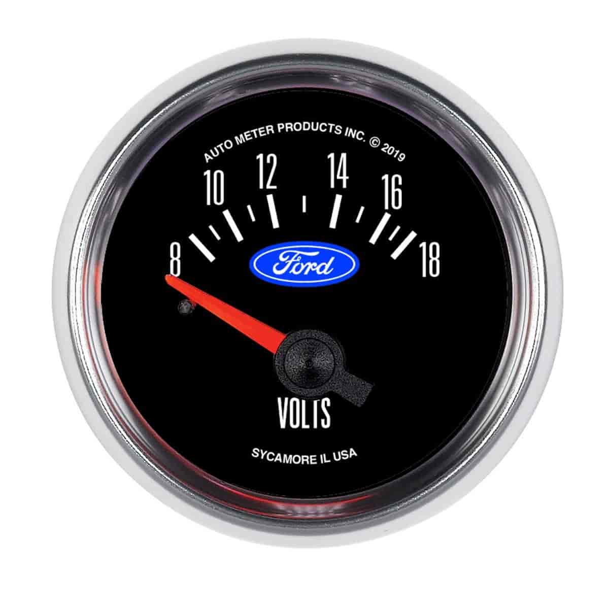 Officially-Licensed Ford Voltmeter 2 1/16 in., 8-18 V, Electrical (Short Sweep)