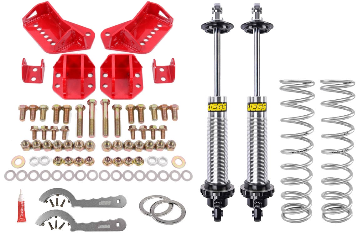 Rear Coil-Over Conversion Kit with Single-Adjustable Coil-Over Shocks, 1964-1972 GM A-Body - Red Powder-Coated Finish