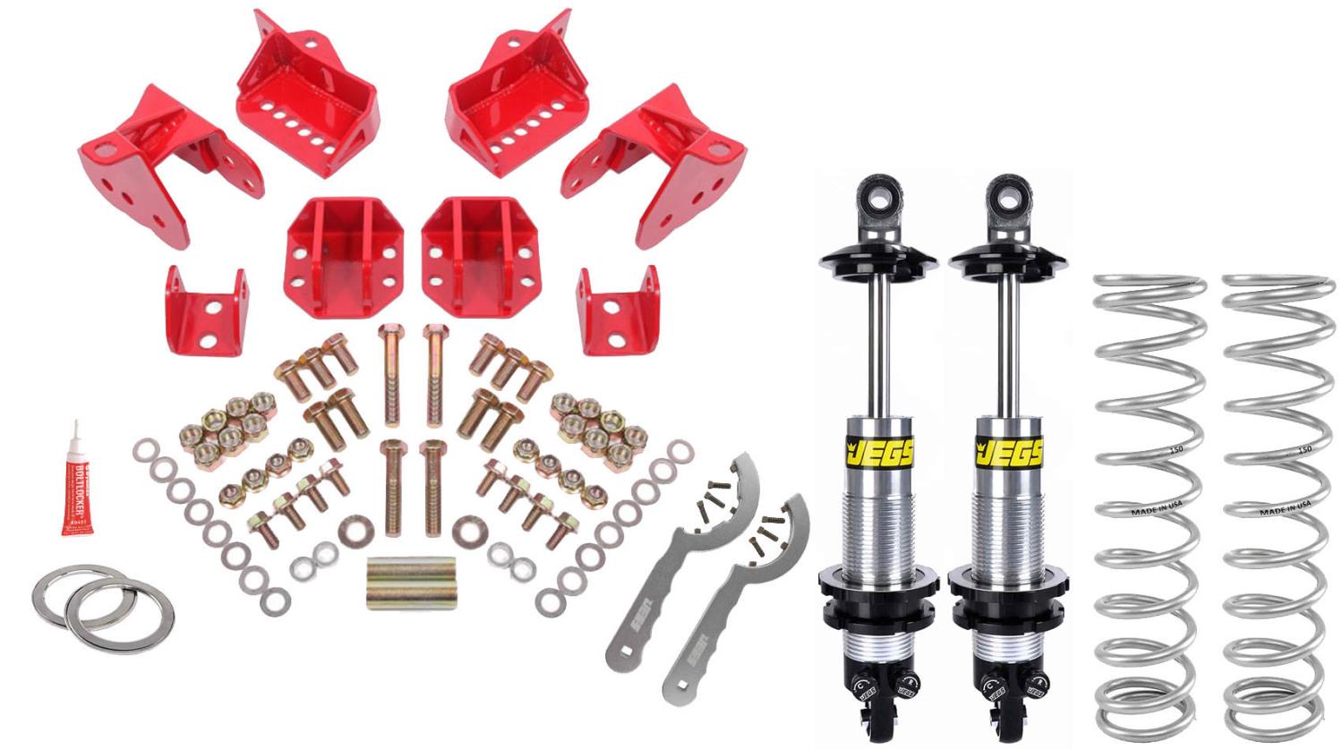 Rear Coil-Over Conversion Kit w/ Lower Control Arm Brackets, Double-Adjustable Shocks, 1964-72 GM A-Body - Red Powder-Coated
