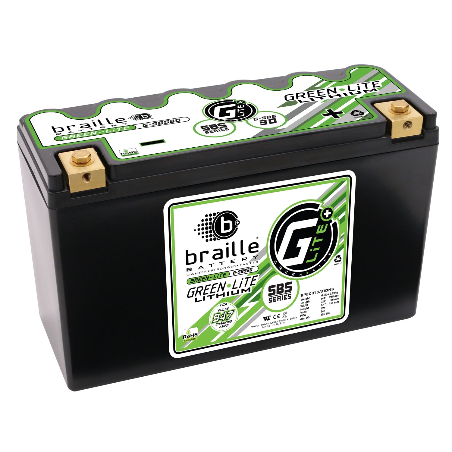 G-SBS30S Green-Lite Lithium Ion 12-Volt Battery Automotive/Racing BCI Group Size: 30 [Extra-Capacity]