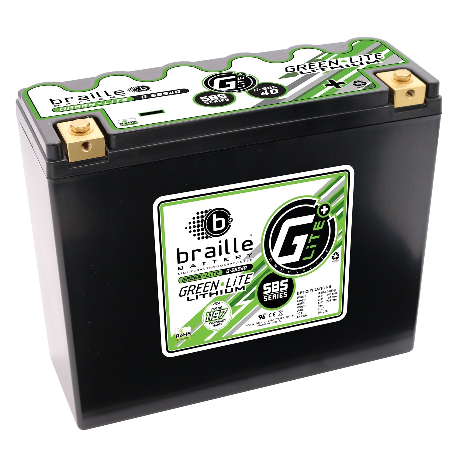 G-SBS40S Green-Lite Lithium Ion 12-Volt Battery Automotive/Racing BCI Group Size: 40 [Extra-Capacity]