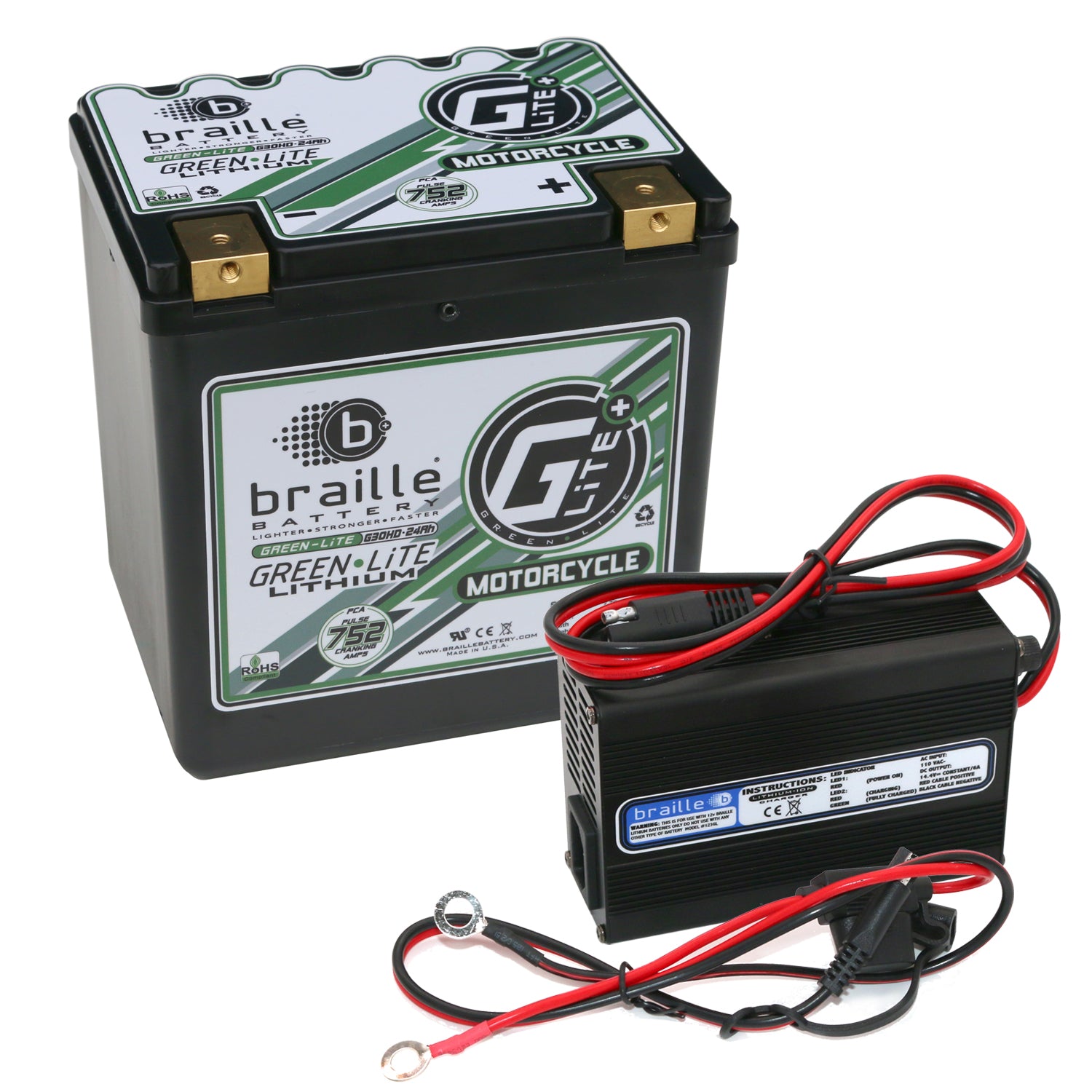 Green-Lite Lithium-Ion 12 V Motorcycle Battery and 6