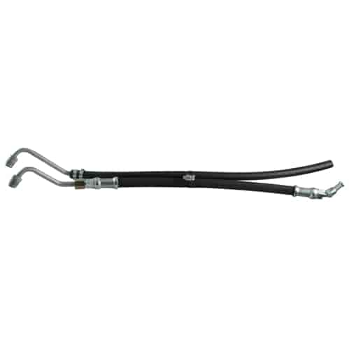 2 Piece OEM style rubber power steering hose kit. Connects GM power steering pump to Borgeson Mustan