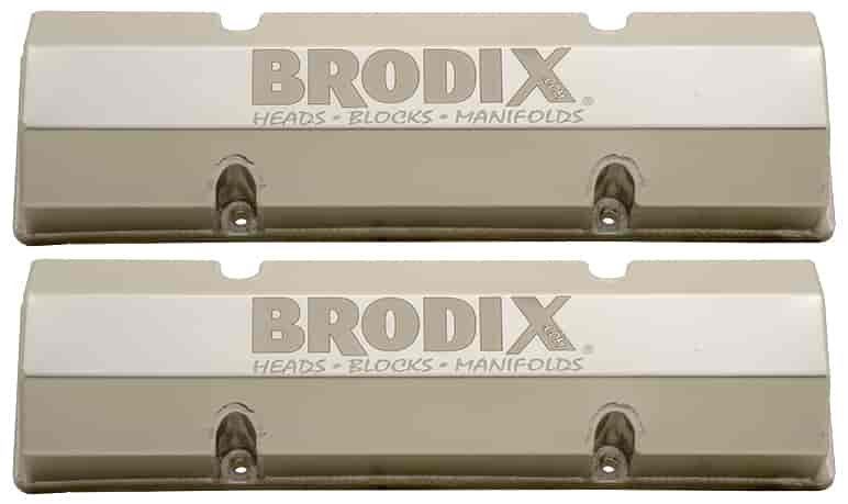Sheet Metal Valve Covers Small Block Chevy - Natural Finish with Laser-Etched Brodix Logo