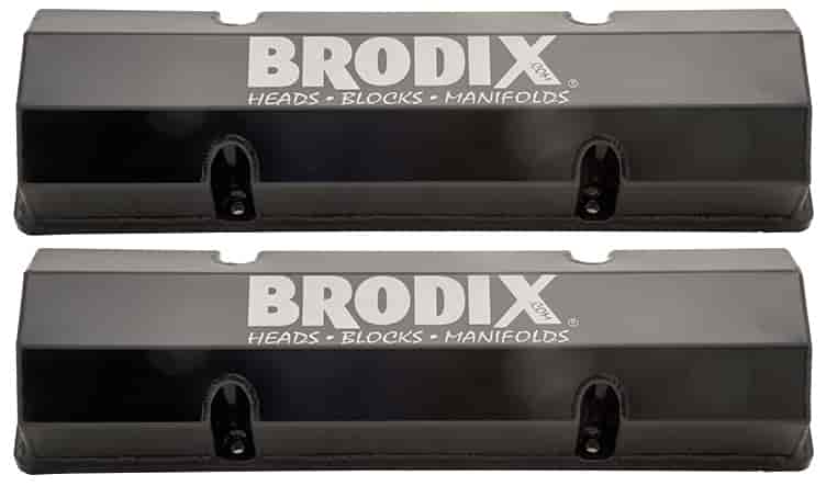 Sheet Metal Valve Covers Small Block Chevy - Black Finish with Laser-Etched Brodix Logo