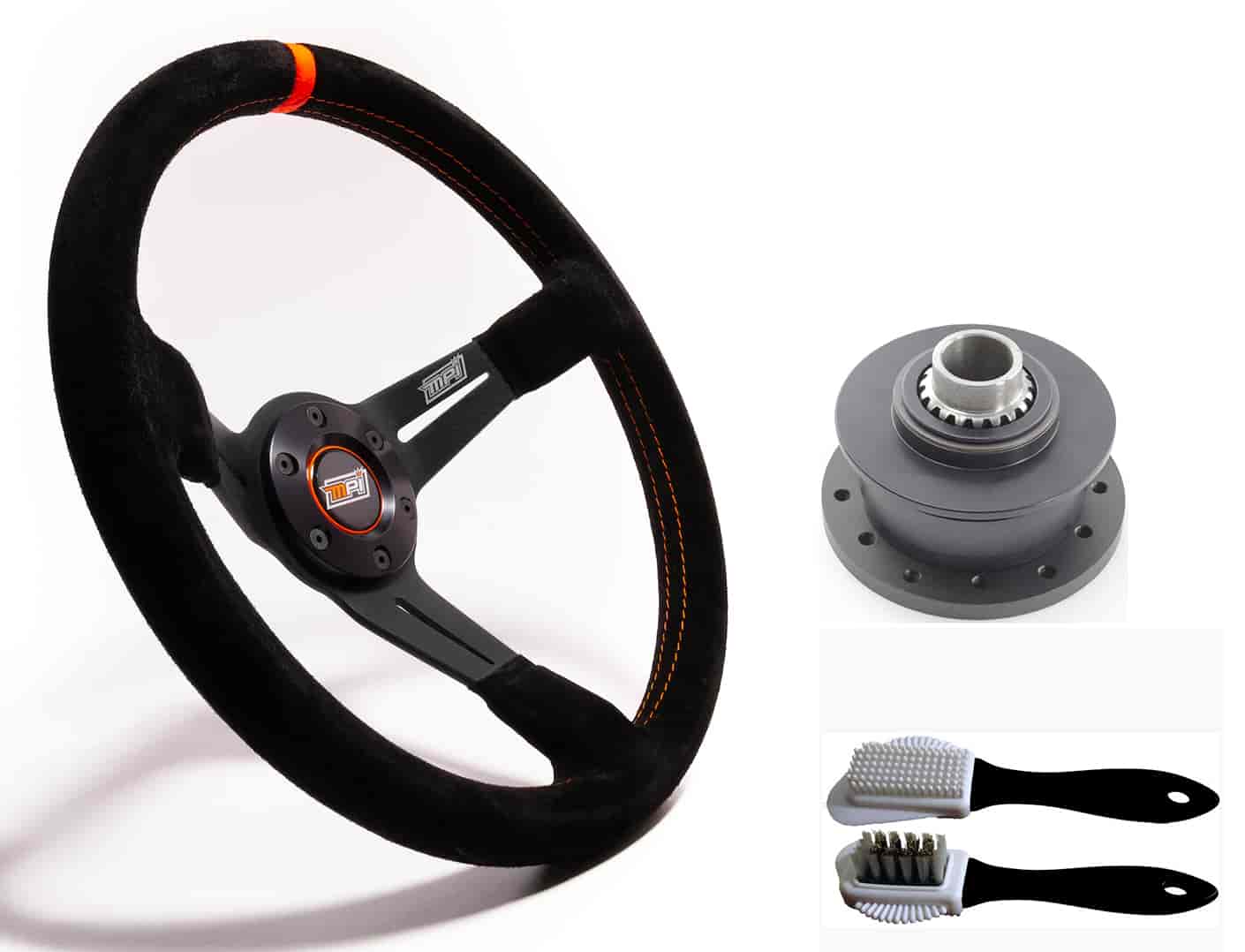 Track Day/Drifting 14 in. Steering Wheel Kit w/Suede Brush & Quick-Release Hub