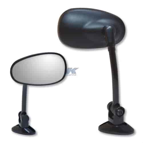 Black universal long stem fairing mount mini oval mirror