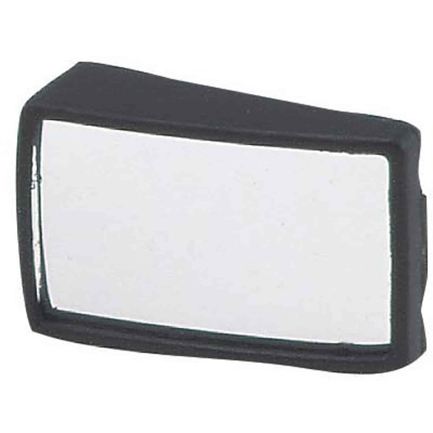 Stick-On Wedge Mirror This mirror is 2-1/2 inches wide and 1-7/16 inches tall.