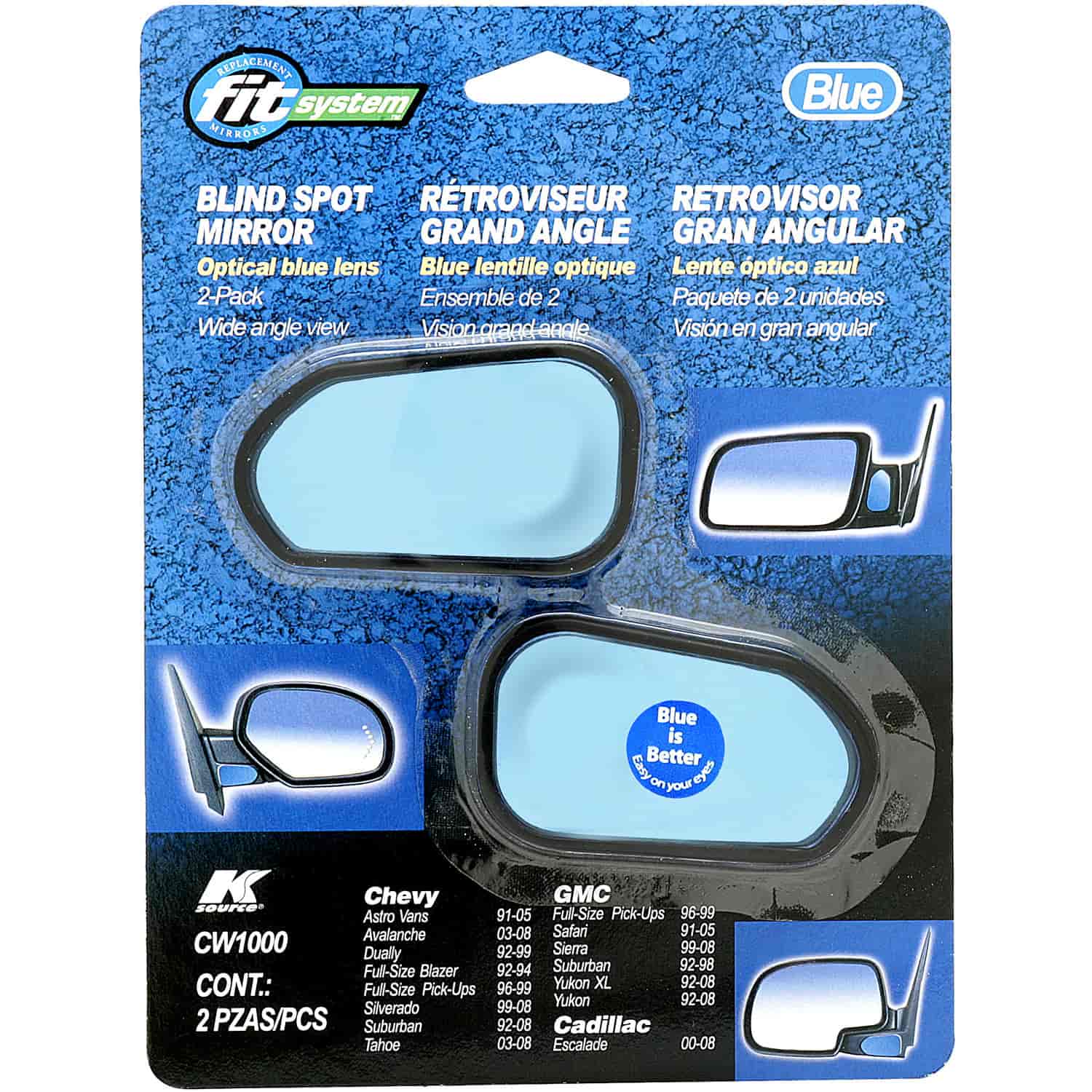 Custom Fit Spot Mirror Chevy 2 Pack Blue Lens Optical Blue Lens to Reduce Glare Custom Designed for