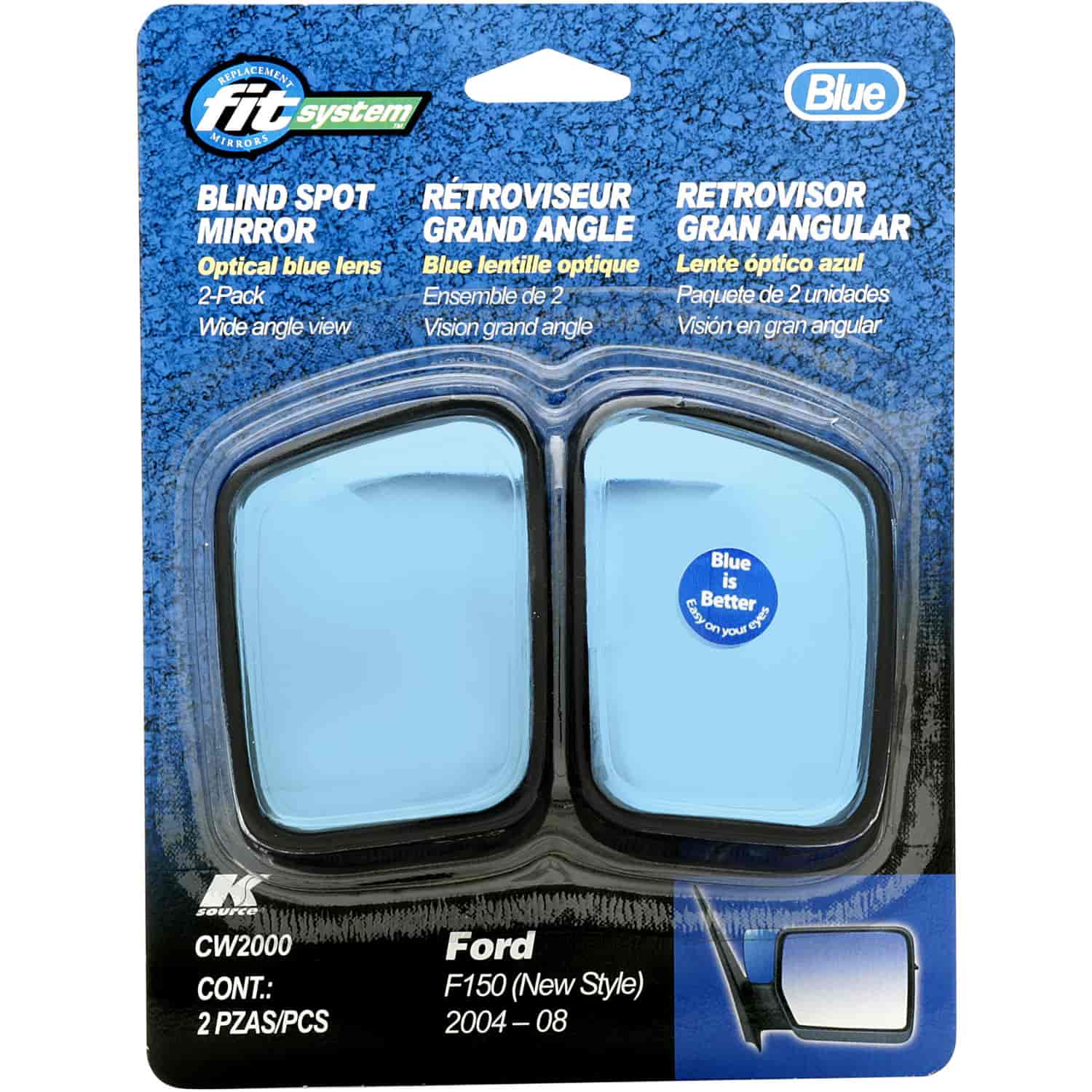 Custom Fit Spot Mirror Ford F-150 04 - 08 Optical Blue Lens Optical Blue Lens to Reduce Glare Custom