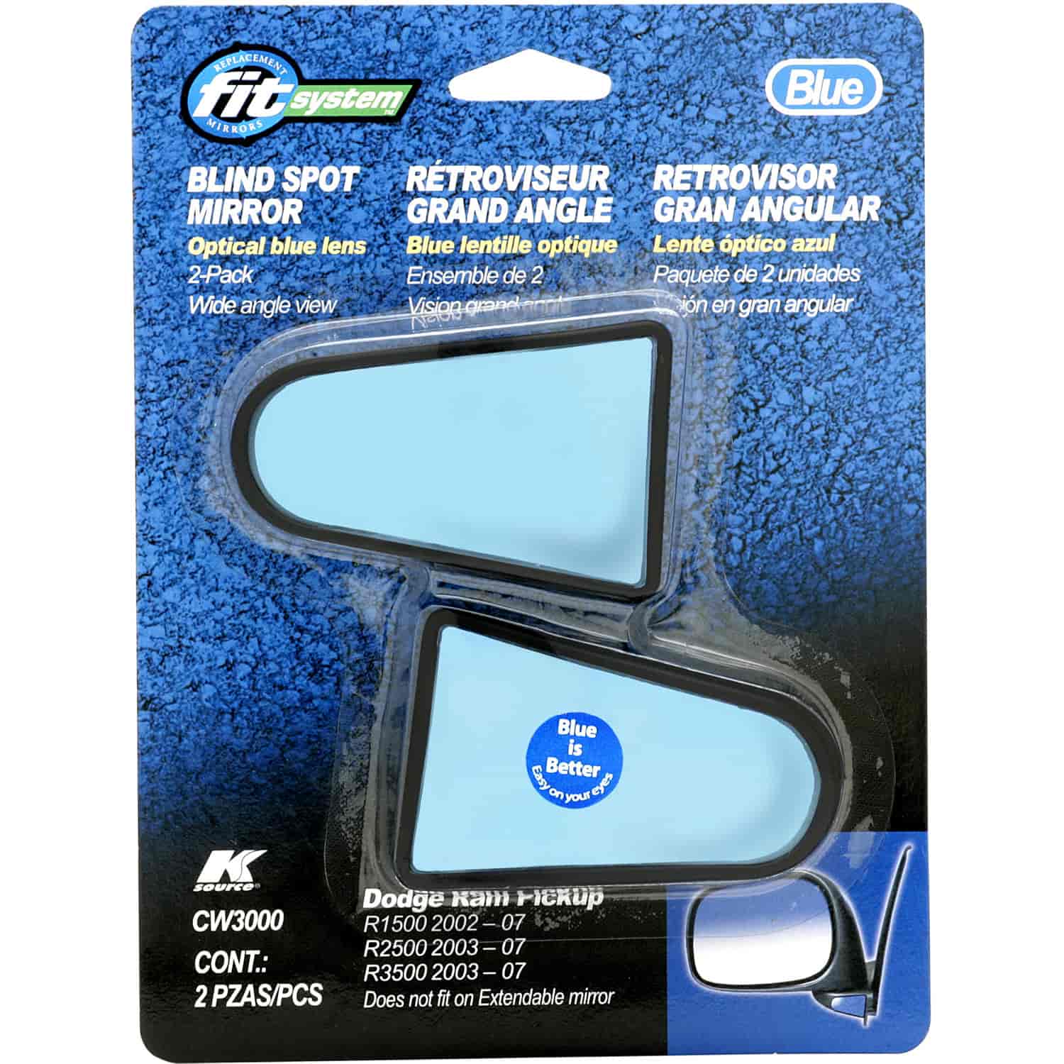 Custom Fit Spot Mirror Dodge 02 - 07 2 Pack Optical Blue Lens Optical Blue Lens to Reduce Glare Cust