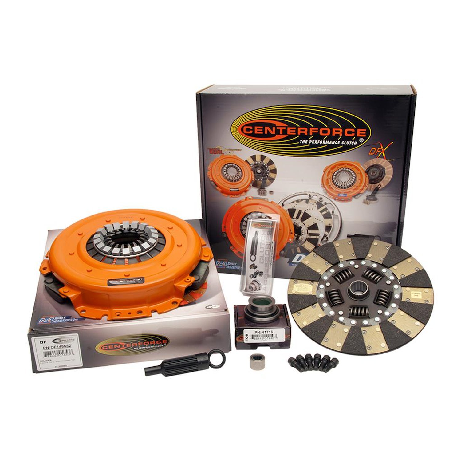 Dual Friction Clutch Kit Includes Pressure Plate, Disc, Alignment Tool, Throw Out Bearing, Pilot Bearing, Pressure Plate Bo