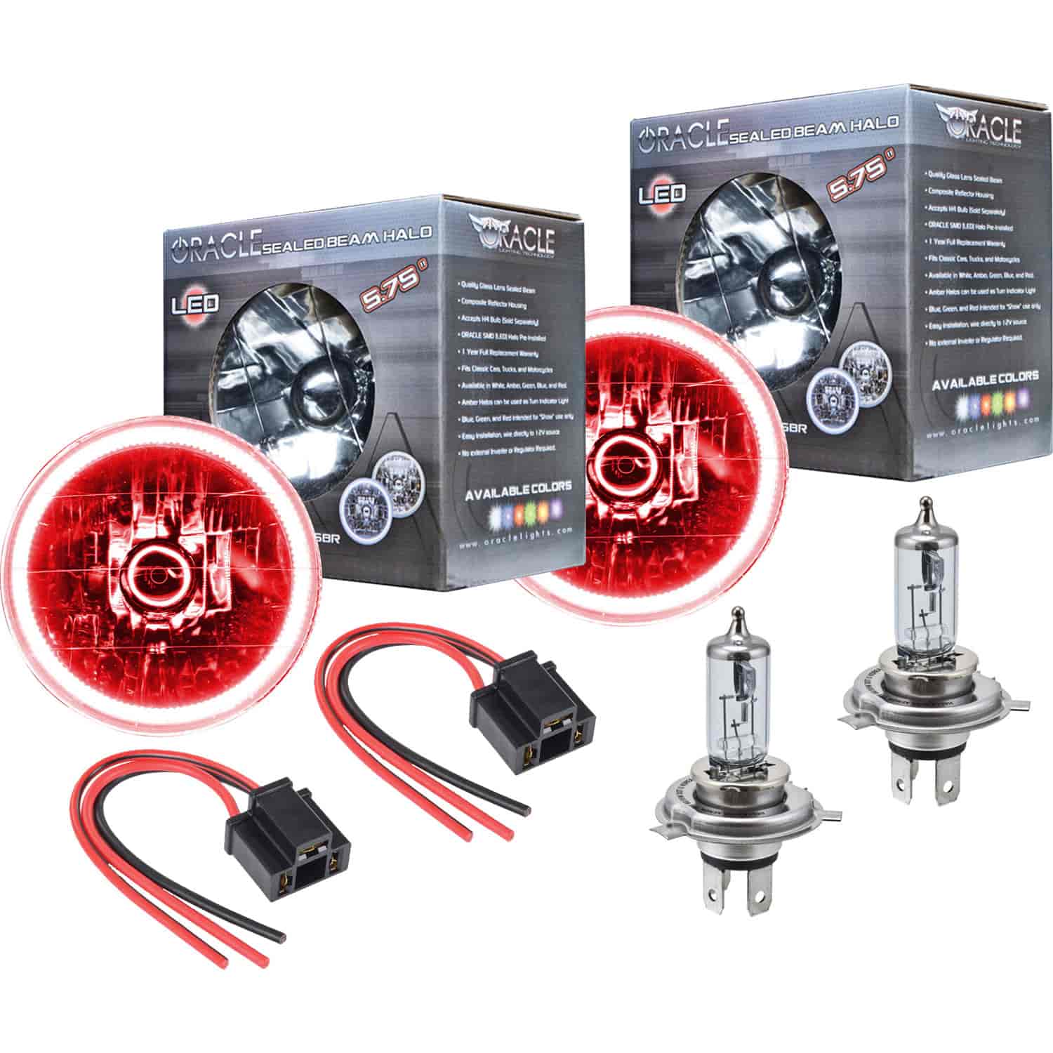 5.75" H4 Headlight Conversion Kit Red LED Halo Includes