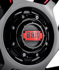 GRID Wheel Center Cap, Size: 197 mm, Fits 5/6-Lug Wheels [Gloss Black/Red]