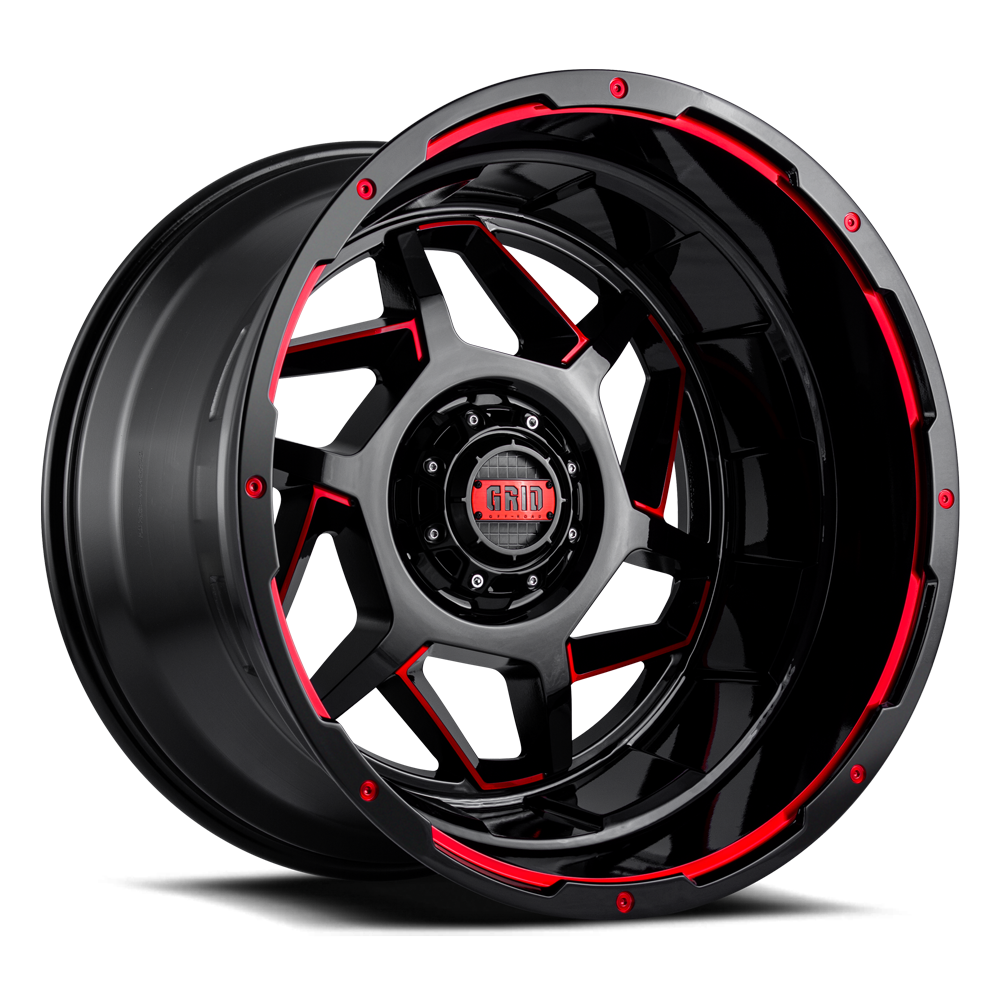 GD14-Series Wheel, Size: 24 x 14 in., Bolt Pattern: 5 x 127/139.70 mm, Offset: -76 mm [Gloss Black/Red]