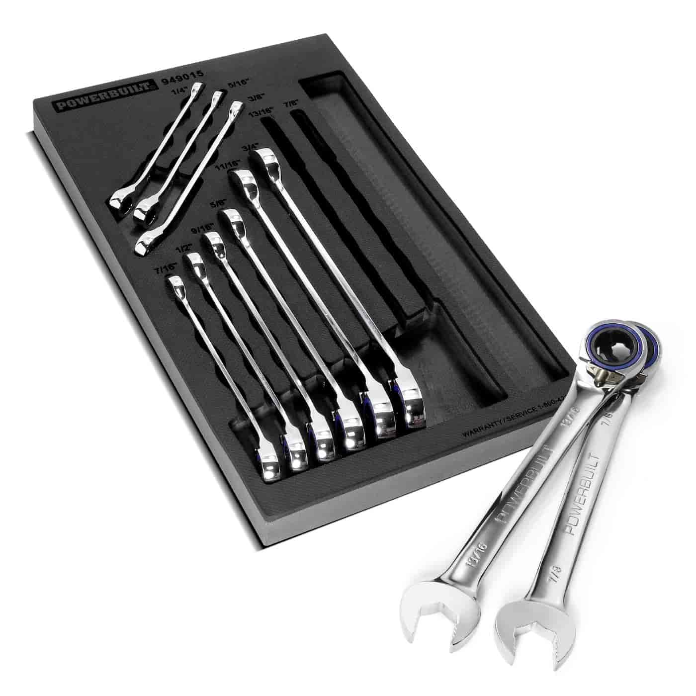 11-Piece Pro-Tech SAE Reversible Ratcheting Combination Wrench Set