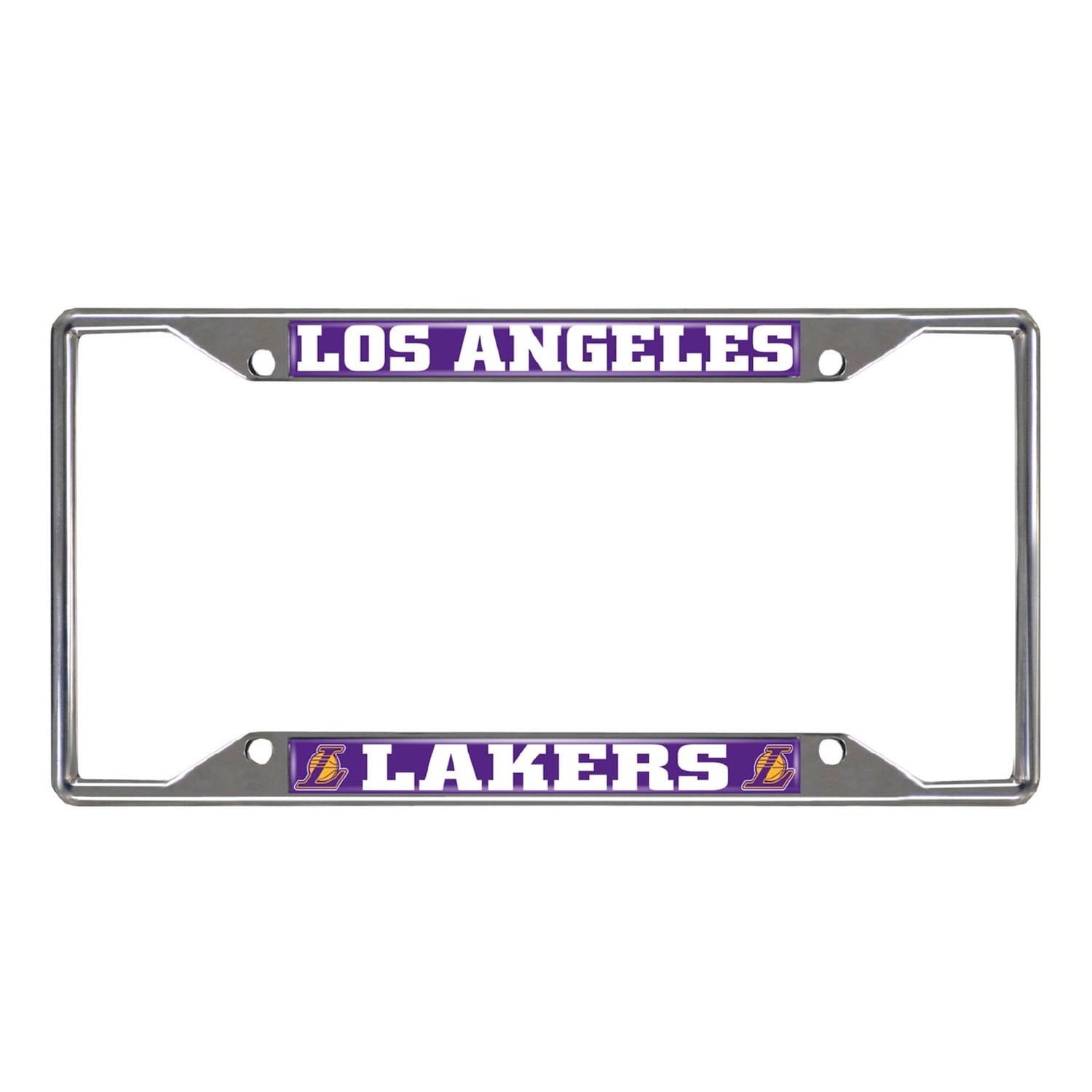 14796 Chrome-Metal License Plate Frame, 6.25 in. x 12.25 in., Los Angeles Lakers [Purple Logo]