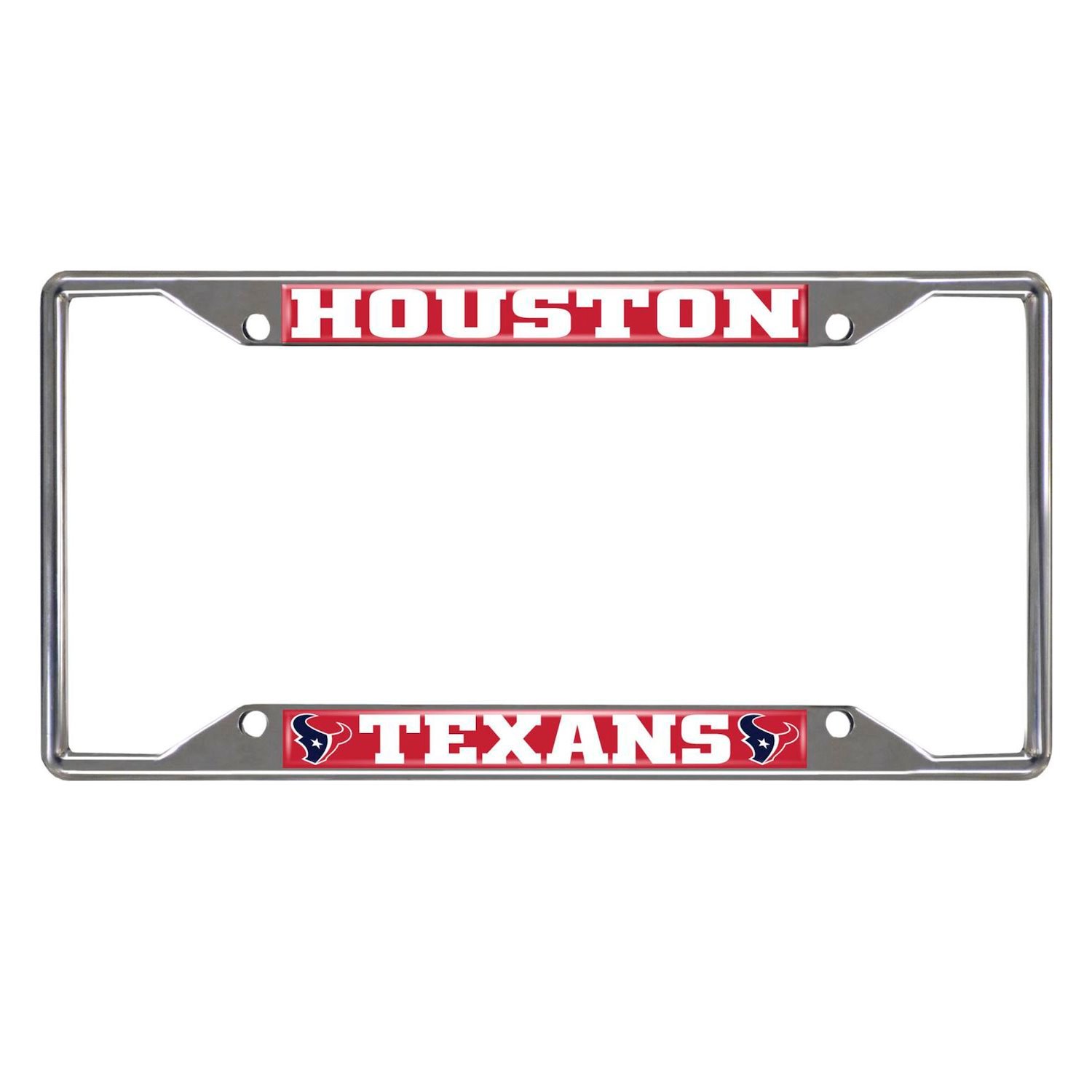 21531 Chrome-Metal License Plate Frame, 6.25 in. x 12.25 in., Houston Texans [Red Logo]