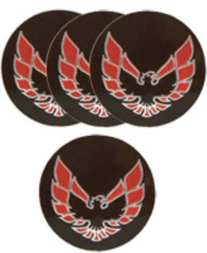 Center Cap Inserts for 1979-1981 Pontiac Firebird Snowflake and Turbo Wheels [Black with Red Outline Bird]