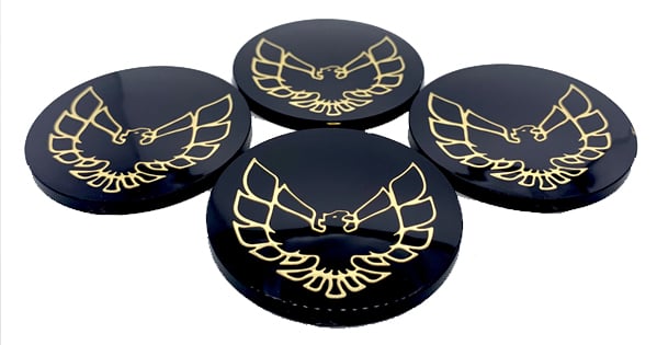 Center Cap Inserts for 1977-1981 Pontiac Firebird Snowflake and Turbo Wheels [Black with Gold Outline Bird]