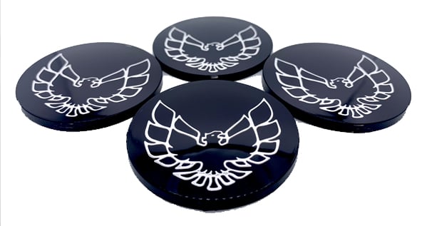 Center Cap Inserts for 1977-1981 Pontiac Firebird Snowflake and Turbo Wheels  [Black with Chrome Outline Bird]