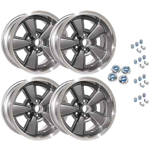 Cast Aluminum 5-Spoke Rally Staggered Wheel Kit (2) 17" x 8" and (2) 17" x 9" Wheels