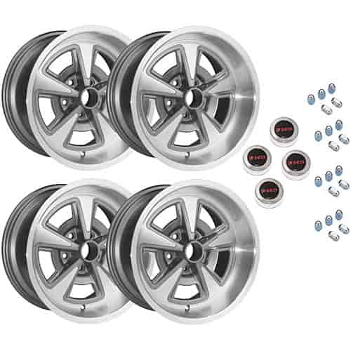 Cast Aluminum Pontiac Rally II Staggered Wheel Kit (2) 17" x 8" and (2) 17" x 9" Wheels