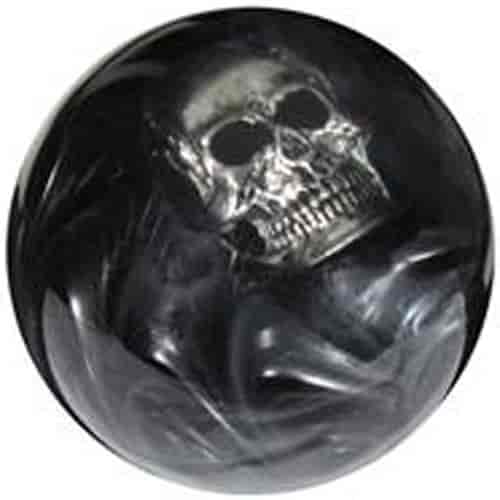Black Pearl Shifter Knob w/Embedded Pewter Skull 16mm x 1.50 Brass Threads Includes Two Brass Adapters