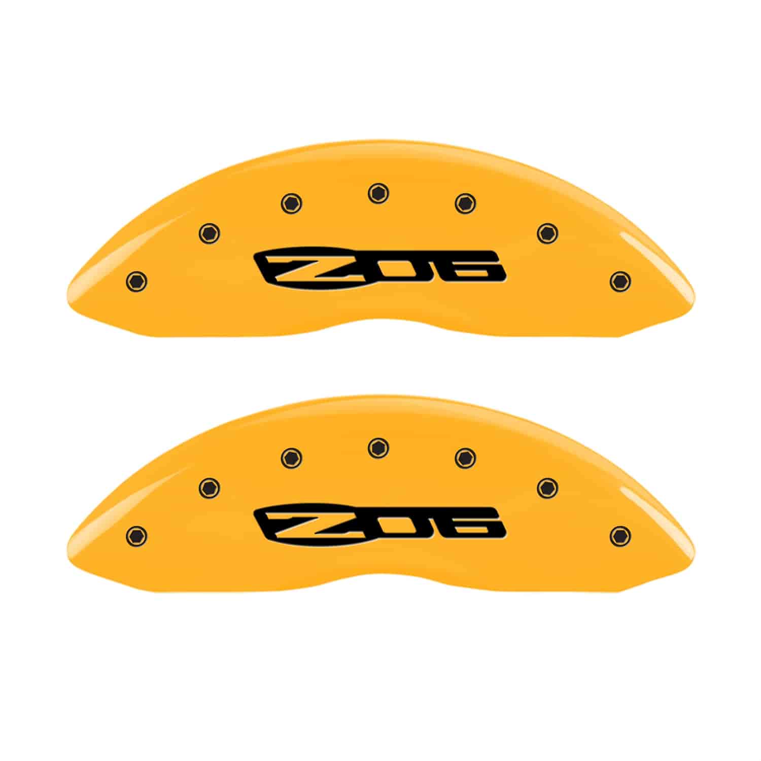 Set of 4 caliper covers Engraved Front C6/Corvette - Engraved Rear C6/Z06 Yellow powder coat finish black characters