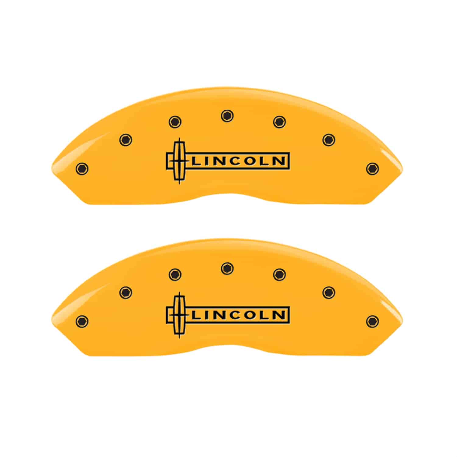 Set of 4 caliper covers Engraved Front and Rear Lincoln Yellow powder coat finish black characters