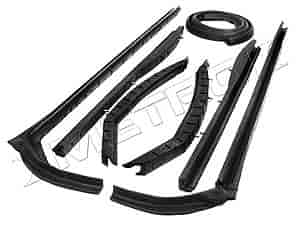 Molded Roof Rail Seals for Convertibles. 7-Piece set includes all right and left side top rail seals