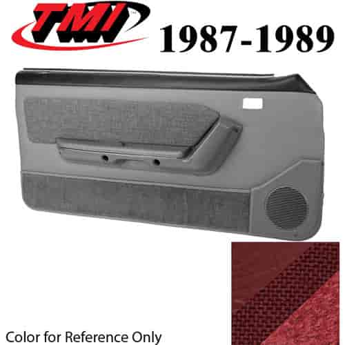 10-73117-6244-79-815 SCARLET RED - 1987-89 MUSTANG COUPE & HATCHBACK DOOR PANELS POWER WINDOWS WITH TWEED INSERTS