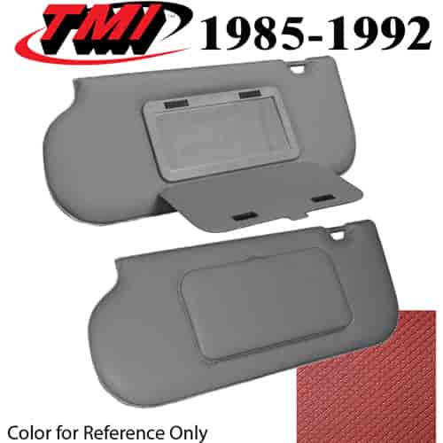 21-73006-850 SCARLET RED 1987-92 - 1985-93 SUNROOF/T-TOP MUSTANG SUNVISORS STD VINYL W/MIRRORS