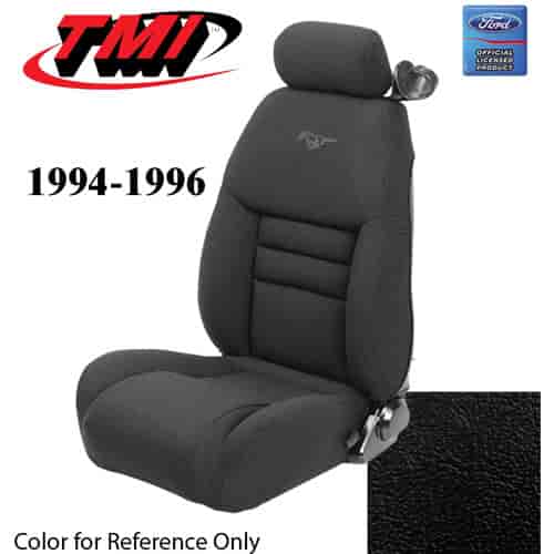 43-76304-958-PONY 1994-96 MUSTANG GT FRONT BUCKET SEAT BLACK VINYL UPHOLSTERY W/PONY LOGO LARGE HEADREST COVERS INCLUDED