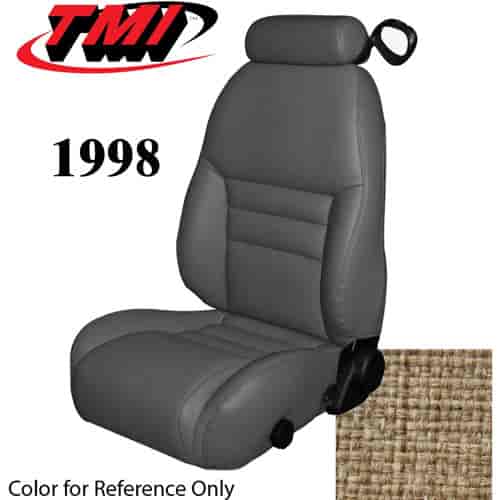 43-76707-74 1997-98 MUSTANG GT FRONT BUCKET SEAT SADDLE TWEED NON-OE CLOTH UPHOLSTERY SMALL HEADREST COVERS INCLUDED