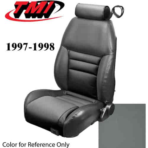 43-76307-6687 1997-98 MUSTANG GT FRONT BUCKET SEAT OPAL GRAY VINYL NON-OE UPHOLSTERY SMALL HEADREST COVERS INCLUDED