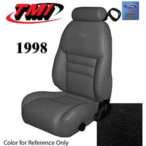 43-76328-958-PONY 1998 MUSTANG GT COUPE FULL SET BLACK VINYL UPHOLSTERY FRONT & REAR WITH EMBROIDERED FORD LICENSED PONY LOGO